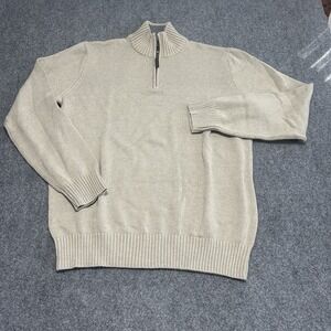 Eddie Bauer Men's Size M Tan Beige 1/4 Zip Long Sleeve‎ Pullover Knit Sweater